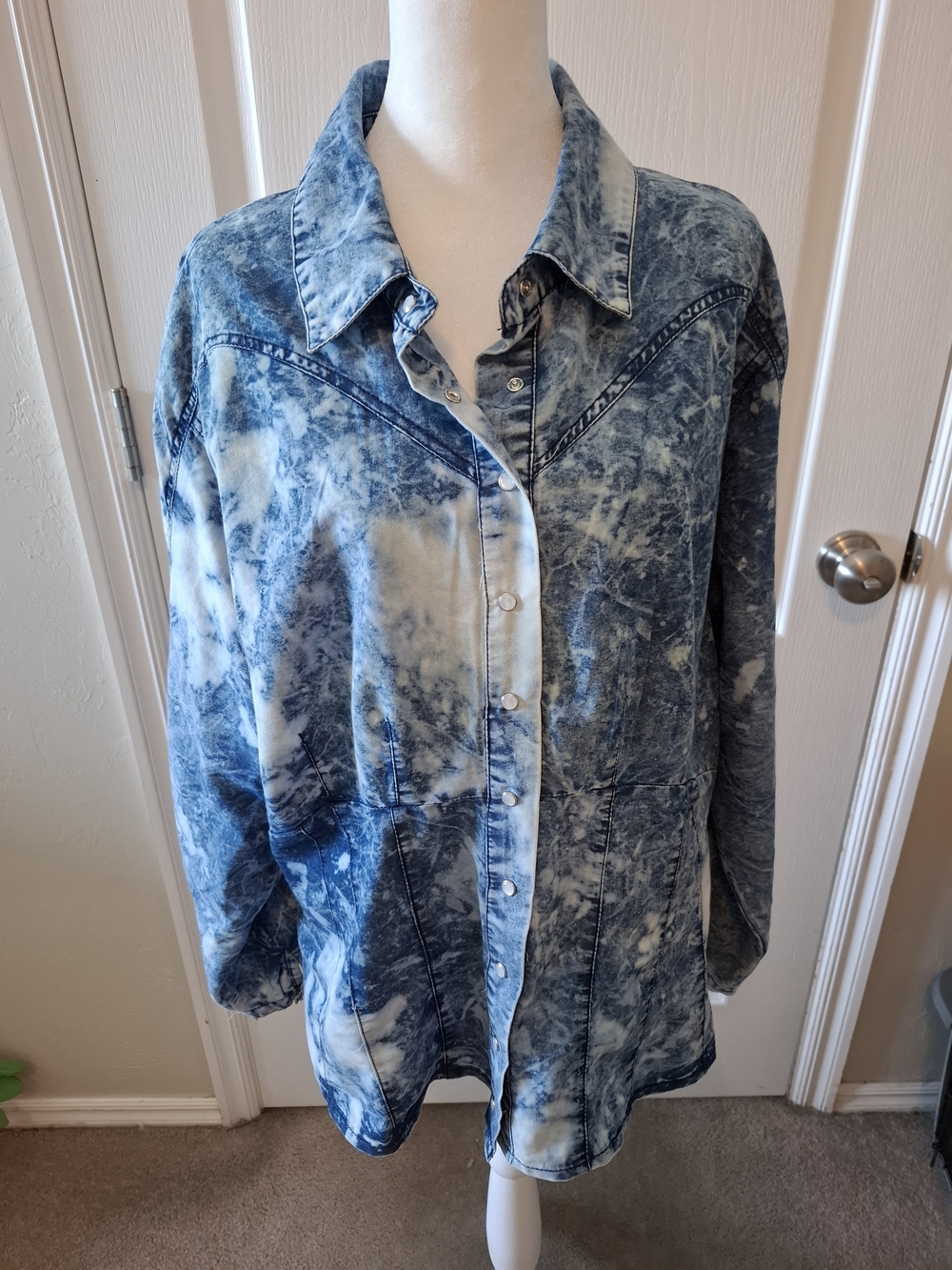 Blue Acid-Wash Button-Down Shirt - Women's Relaxed Fit